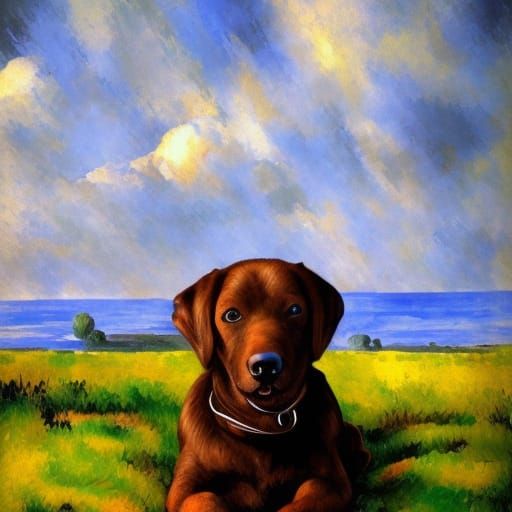 Labrador Retriever Playing: A Post-Impressionist Painting