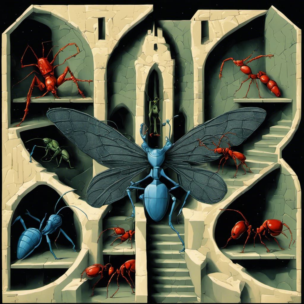 Surreal Gothic Ant Robots with Escher Geometry
