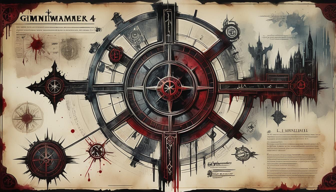 Ornate Warhammer 40k Blueprint in Watercolor