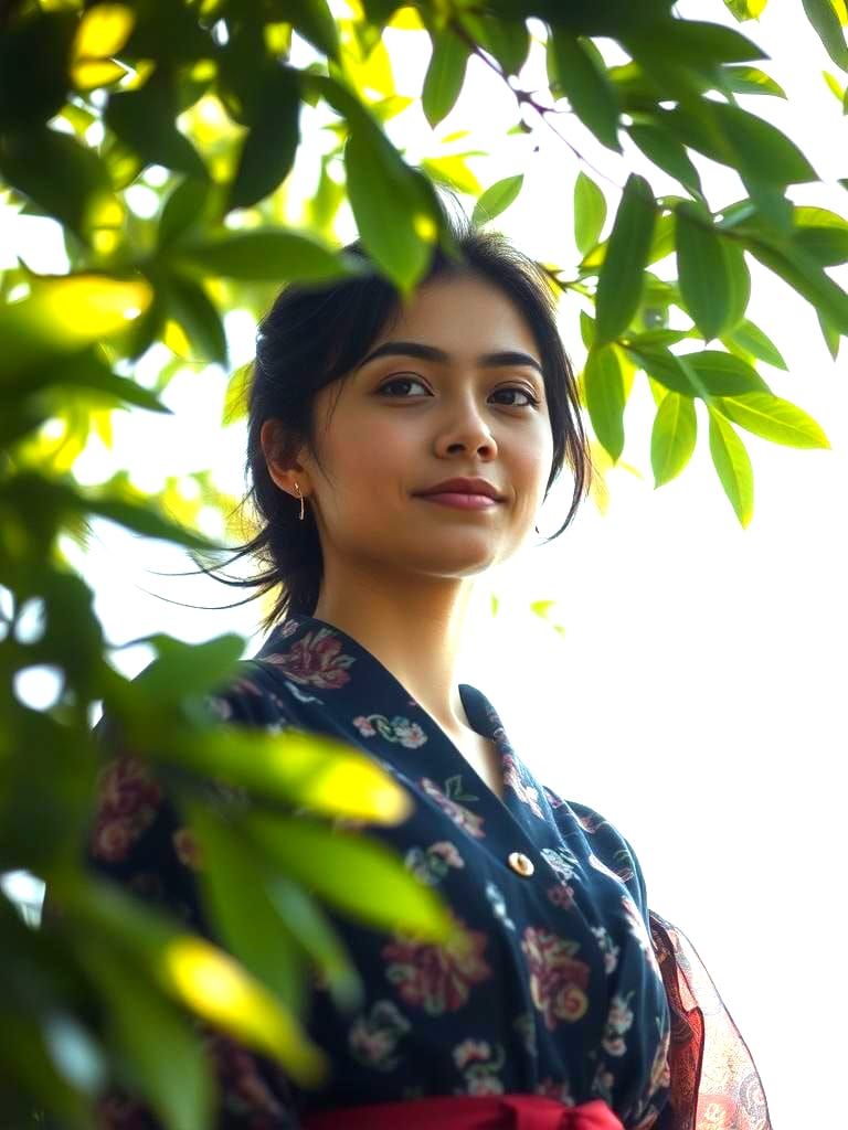 Solitary Dreamer: Portrait in Rustling Leaves