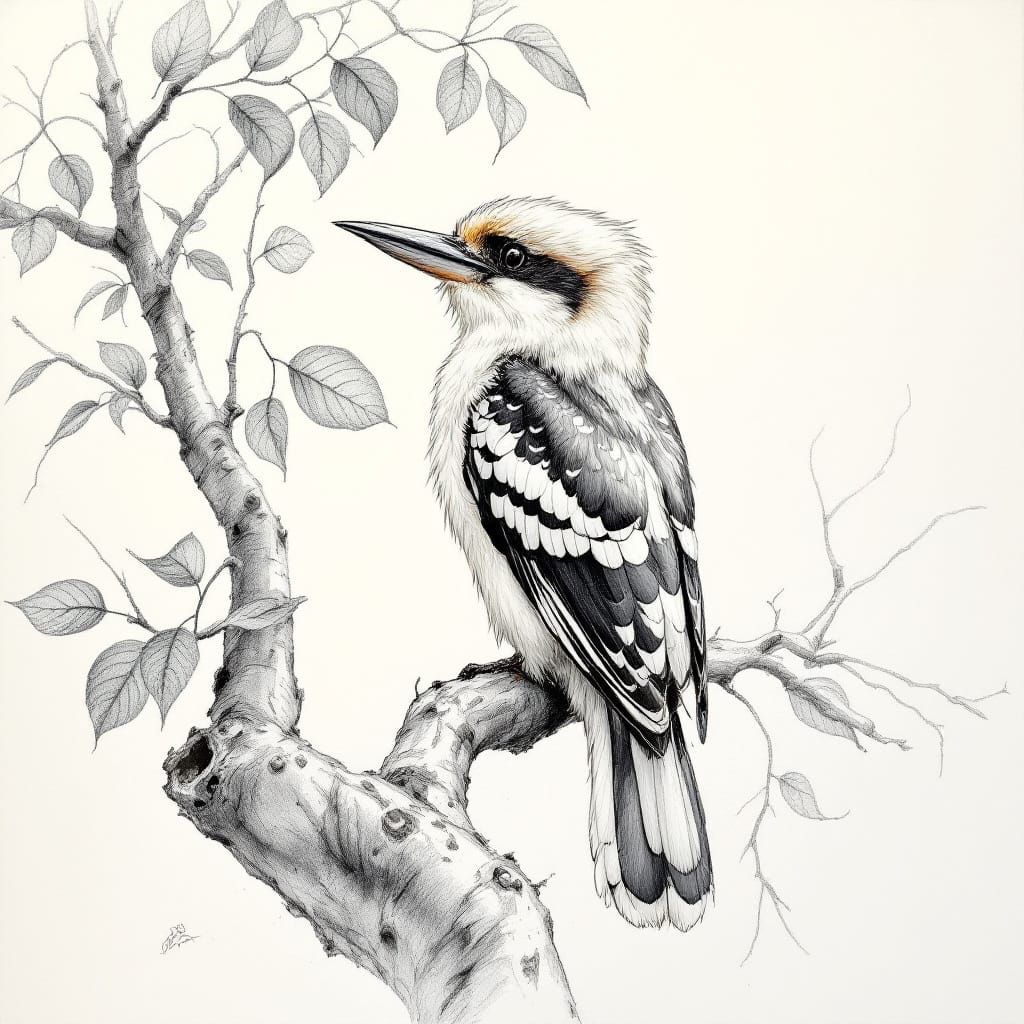 Kookaburra Sketch on Gum Branch