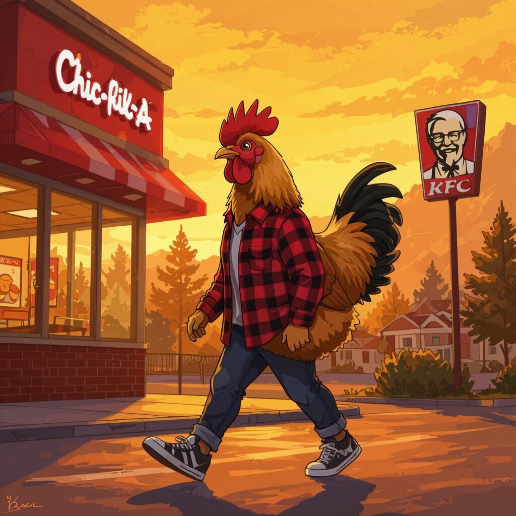 Chicken's Confident Walk of Defiance