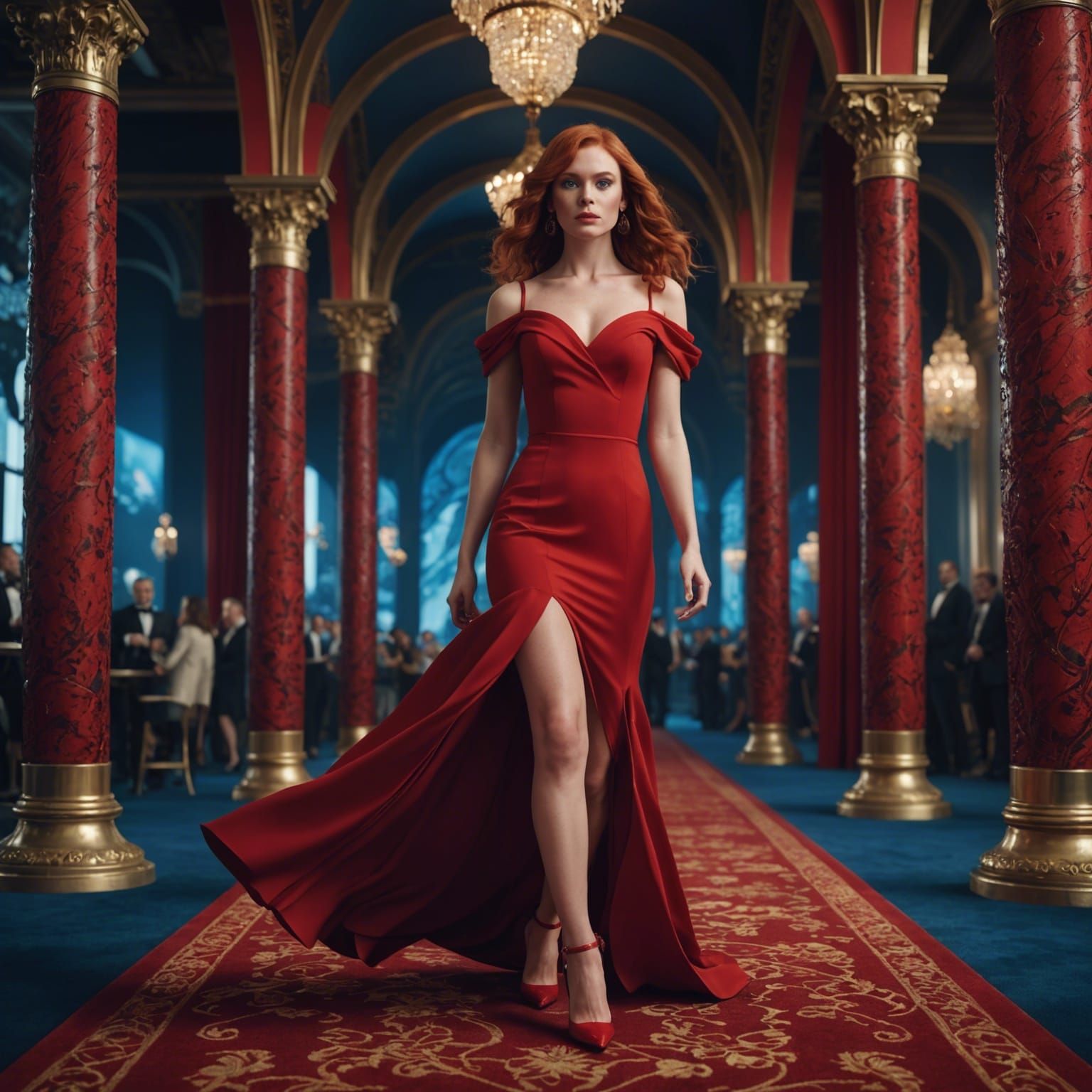 Woman in Red on Red Carpet: Digital Art
