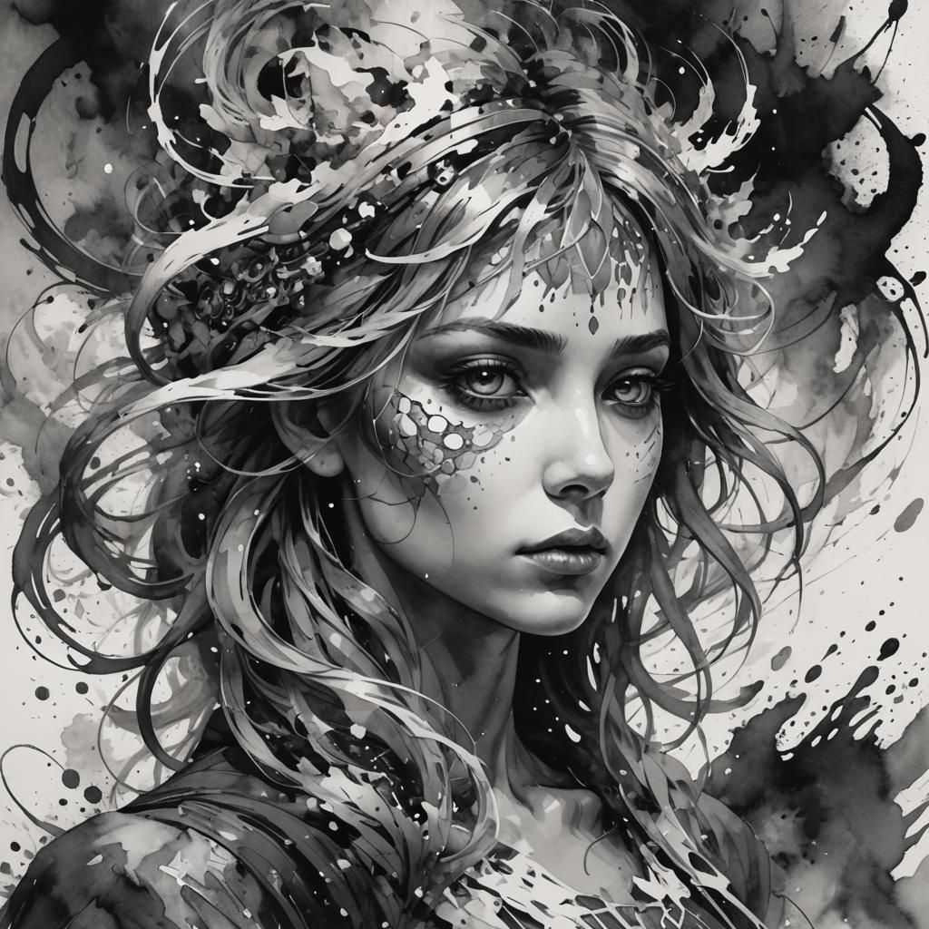Abstract Ash Spirit in Watercolor Portrait