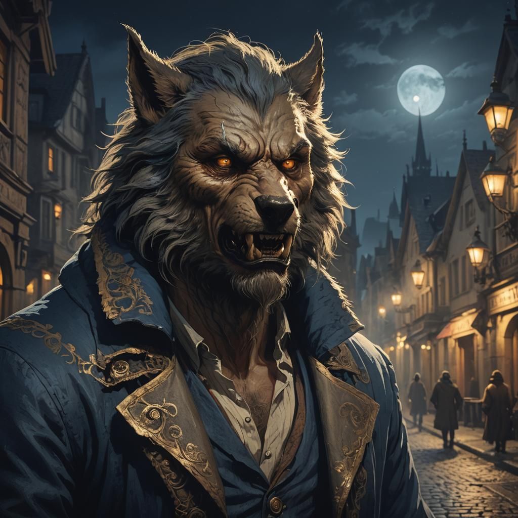 Werewolf Prowls Moonlit Streets: Atmospheric Concept Art