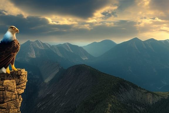 Golden Eagle Soaring in Mountain Landscape