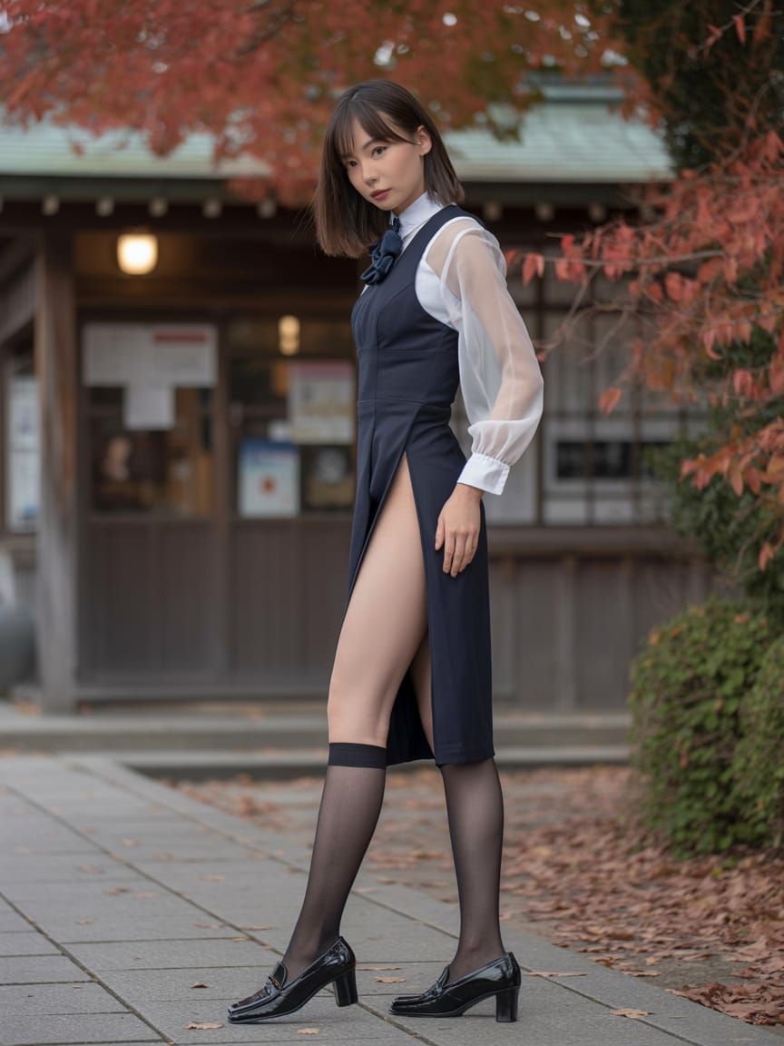 Autumn Shrine Maiden in Jumper Dress