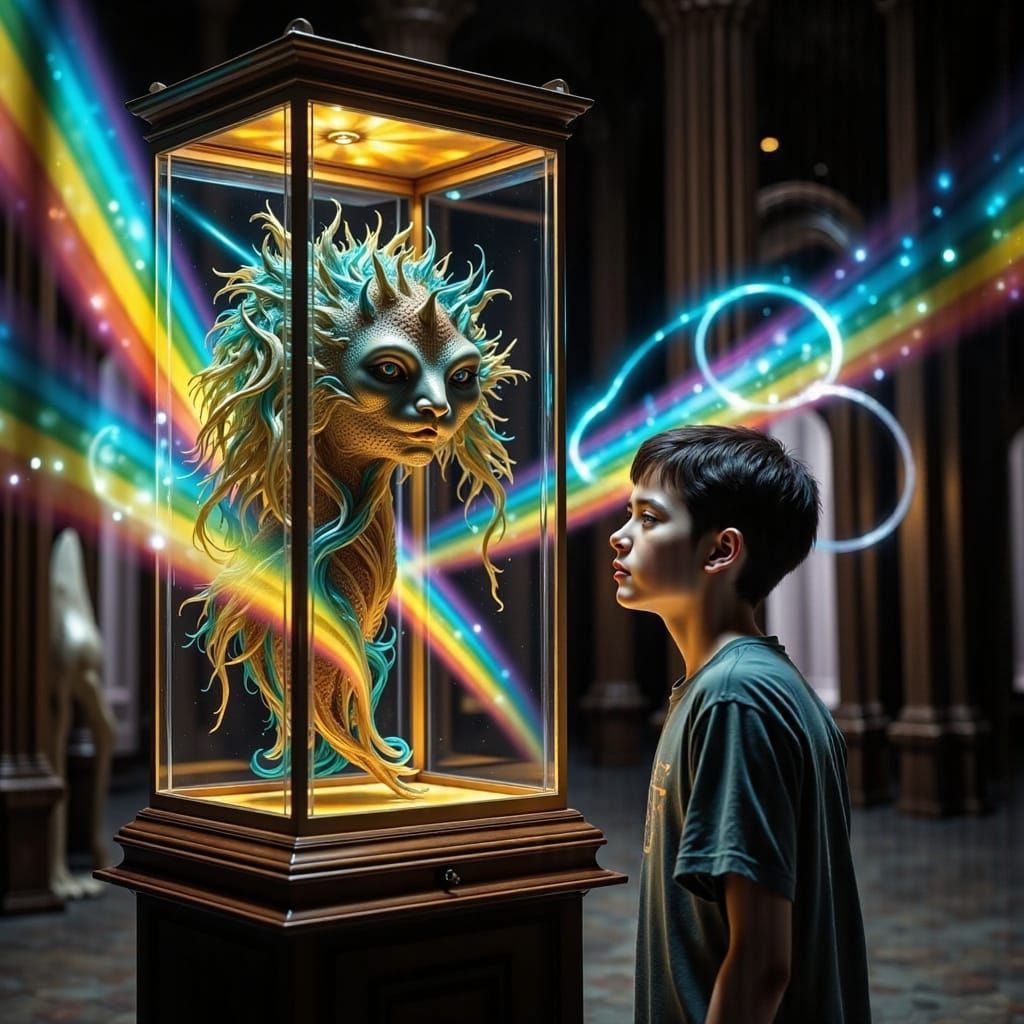 Bioluminescent Deities Encased in Crystalline Prisms