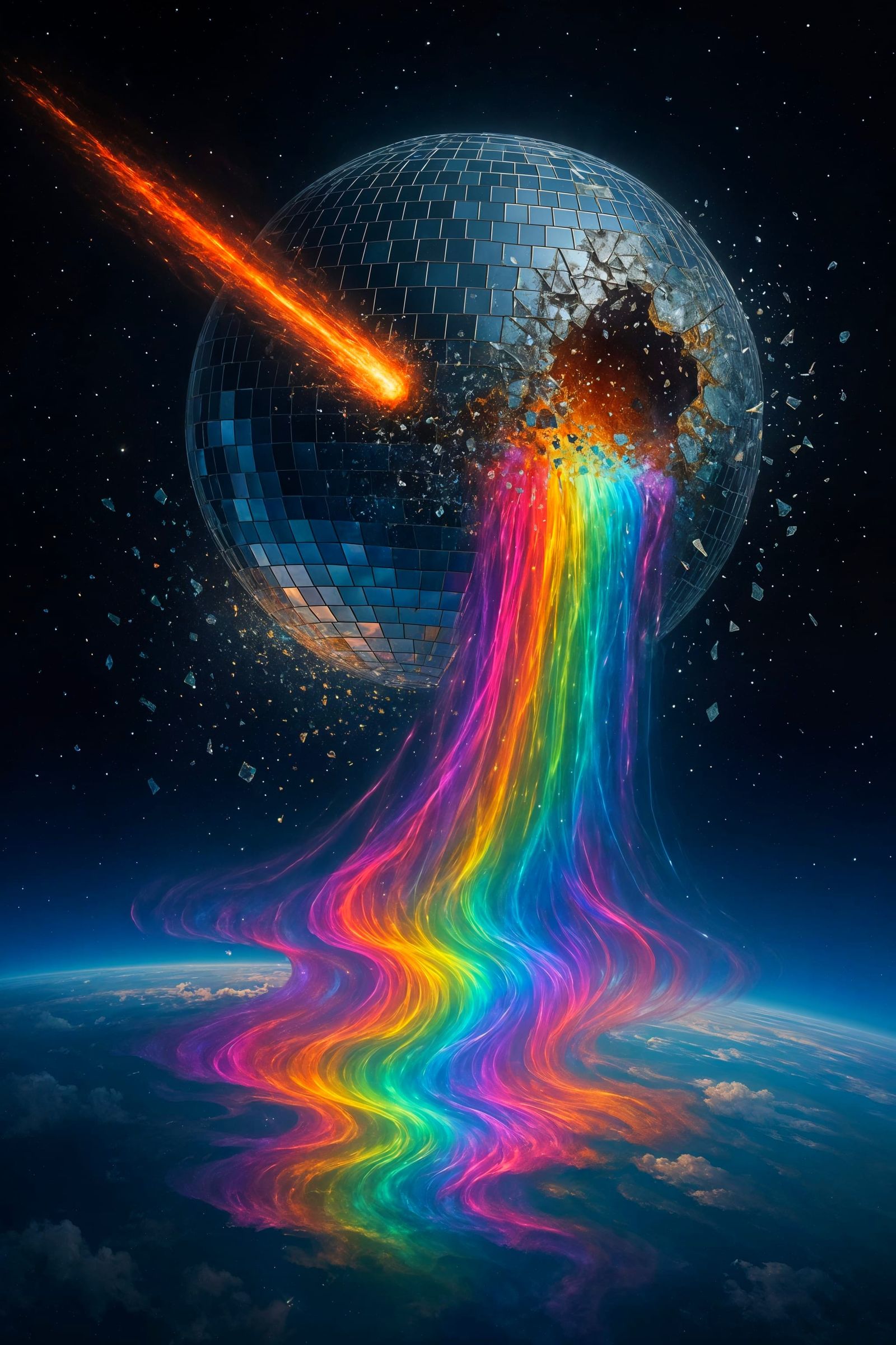 Disco Ball Moon Shattered by Meteor Strike
