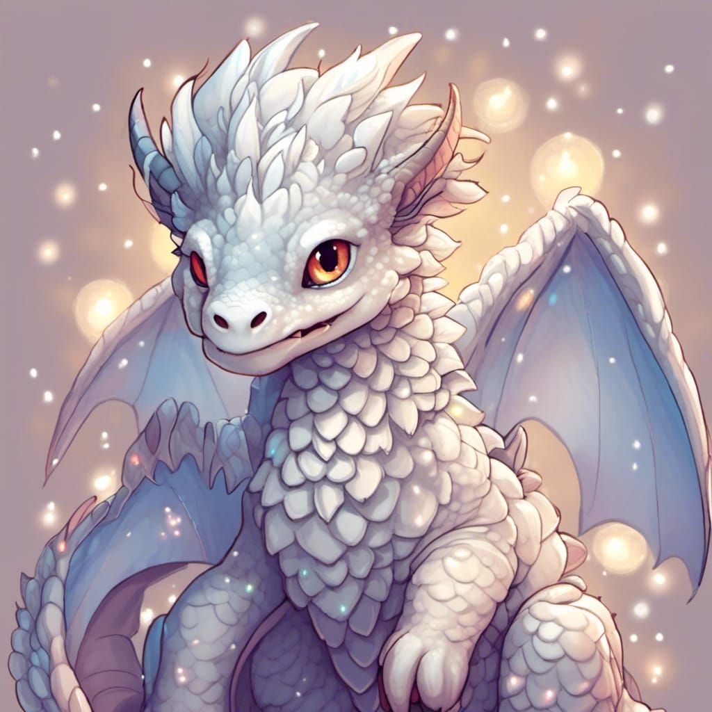 Anime Style White Dragon Fursona with Fairy Lights
