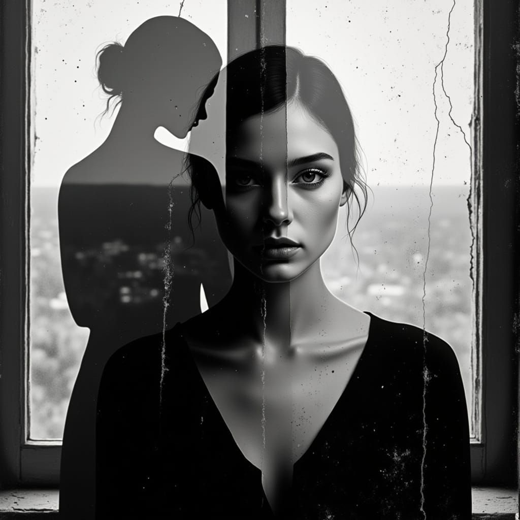 Mysterious Woman in Black Dress by Window