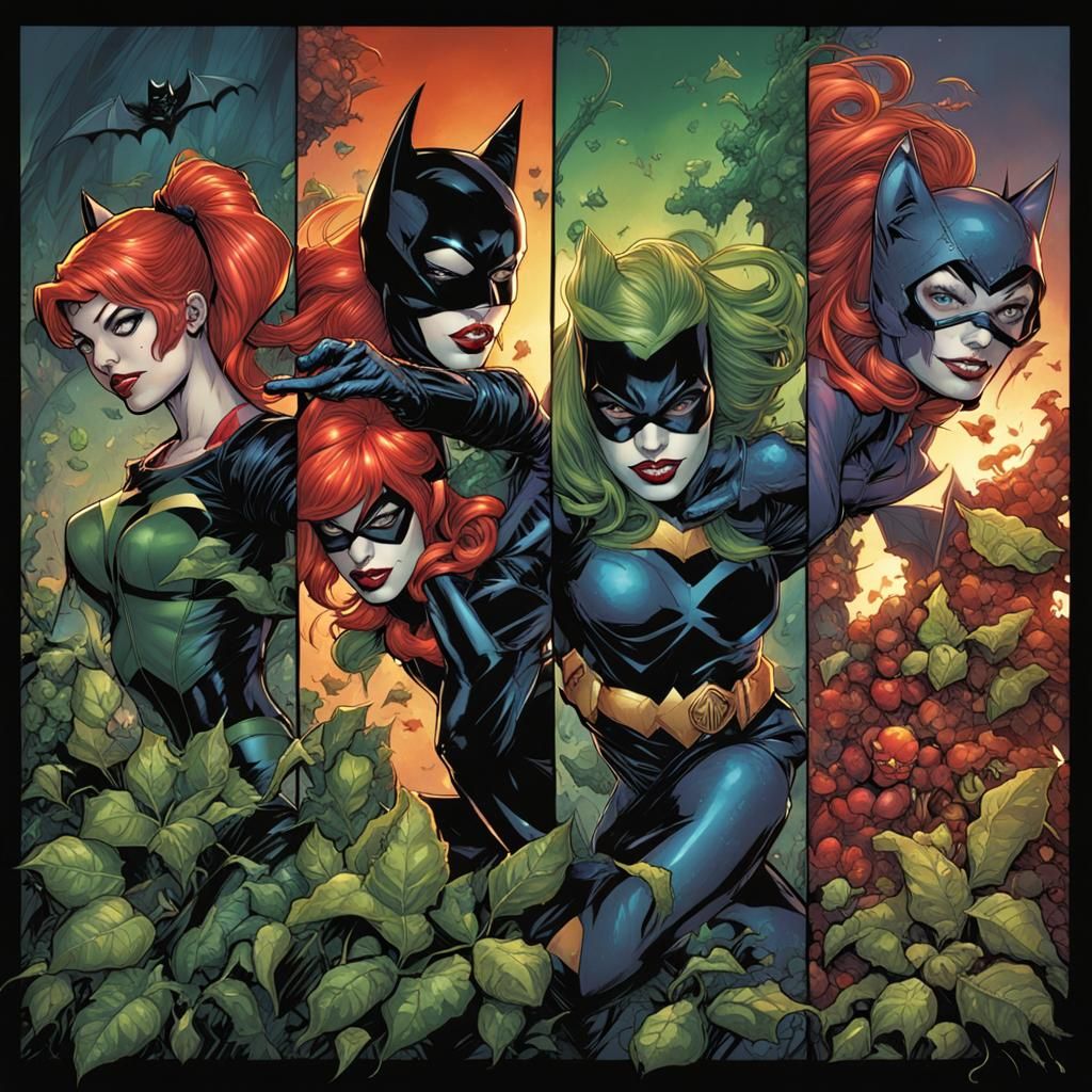 Catwoman, Batgirl, Poison Ivy, and Harley Quinn