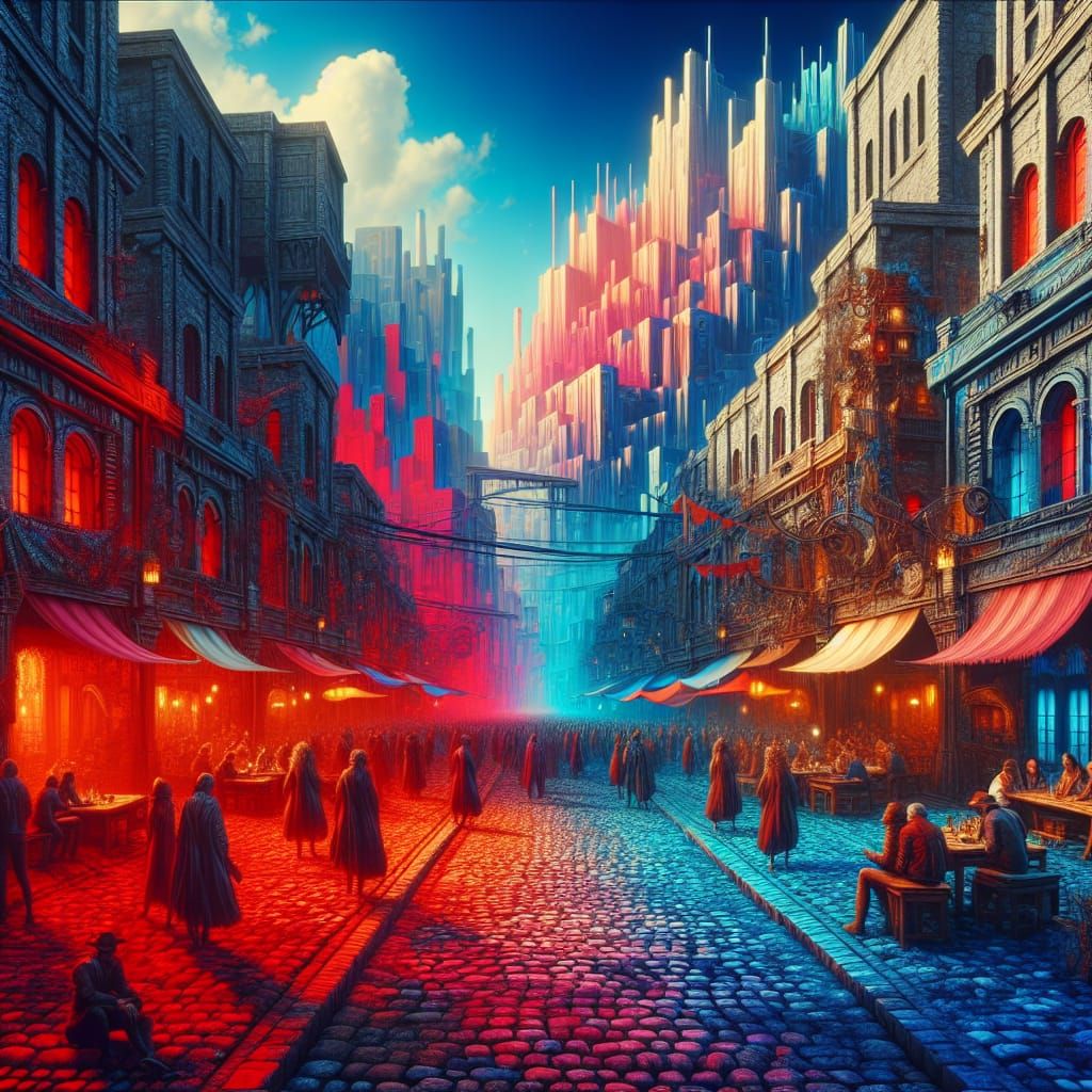 Vibrant City Street: Fantasy Concept Art