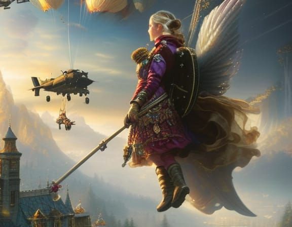 Hyperdetailed Girl Parachuting: Ethereal Digital Painting