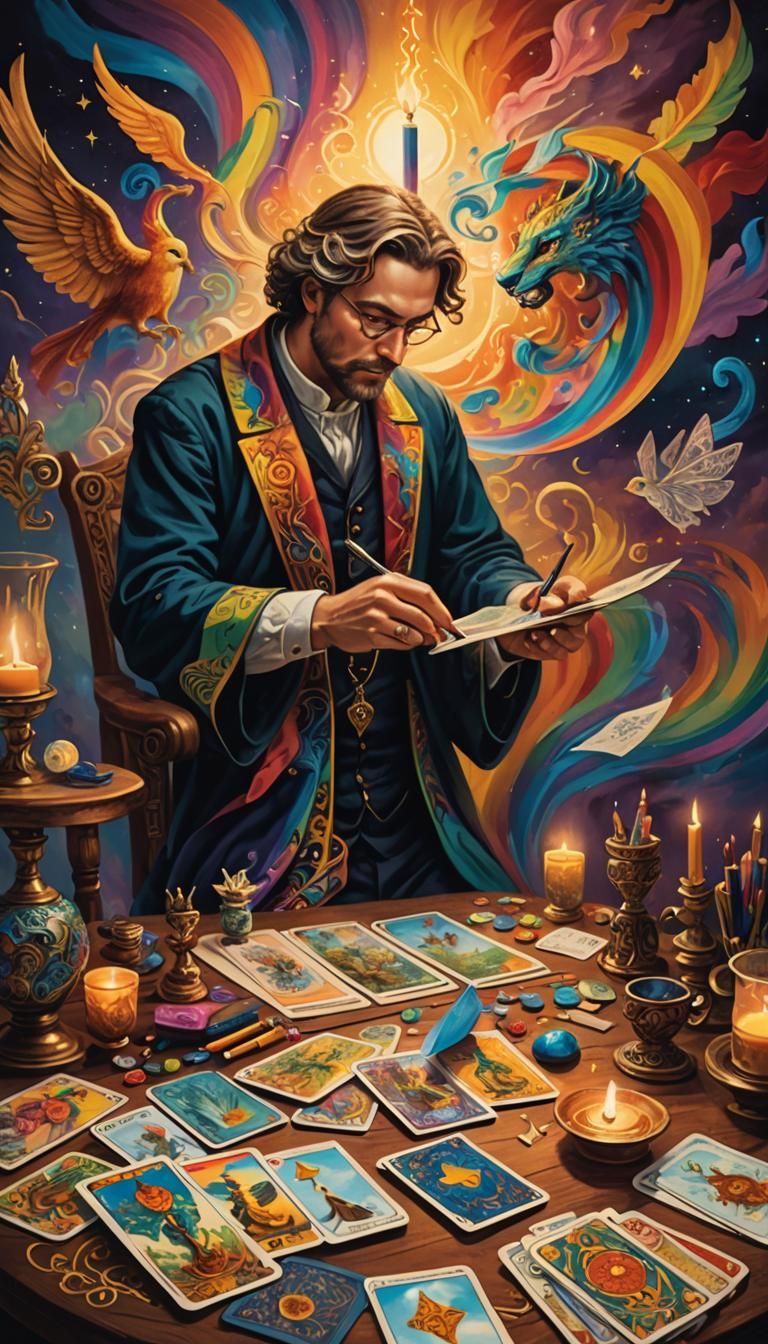 Surreal Tarot Card Reader in Cubist Style