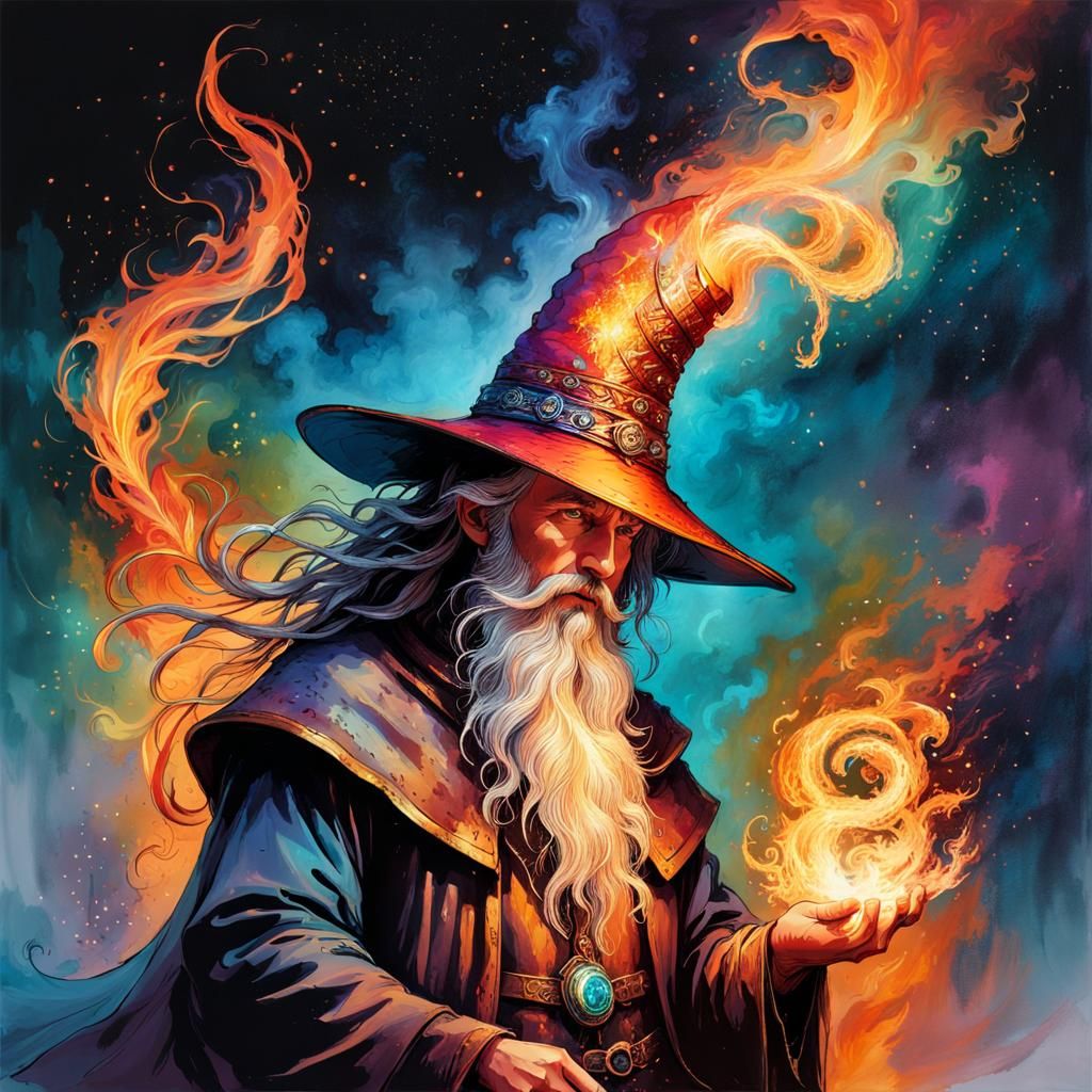 Bright Fire Wizard Sculpting Magic with Dragons