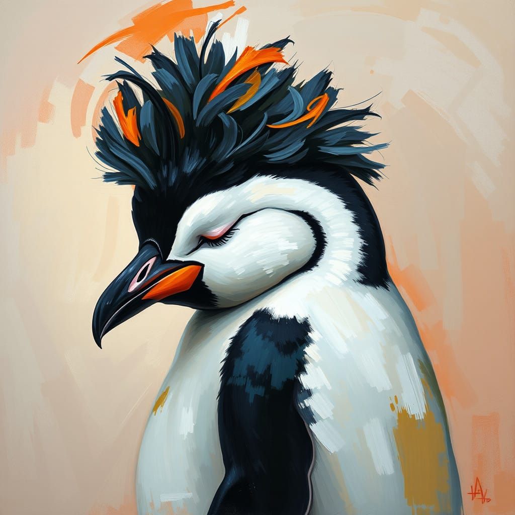 Chubby Penguin in Vibrant Oil Painting