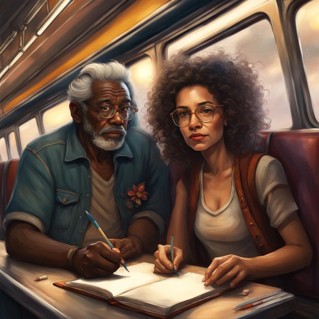 Train Sketching: Woman and Man in 1980s Style