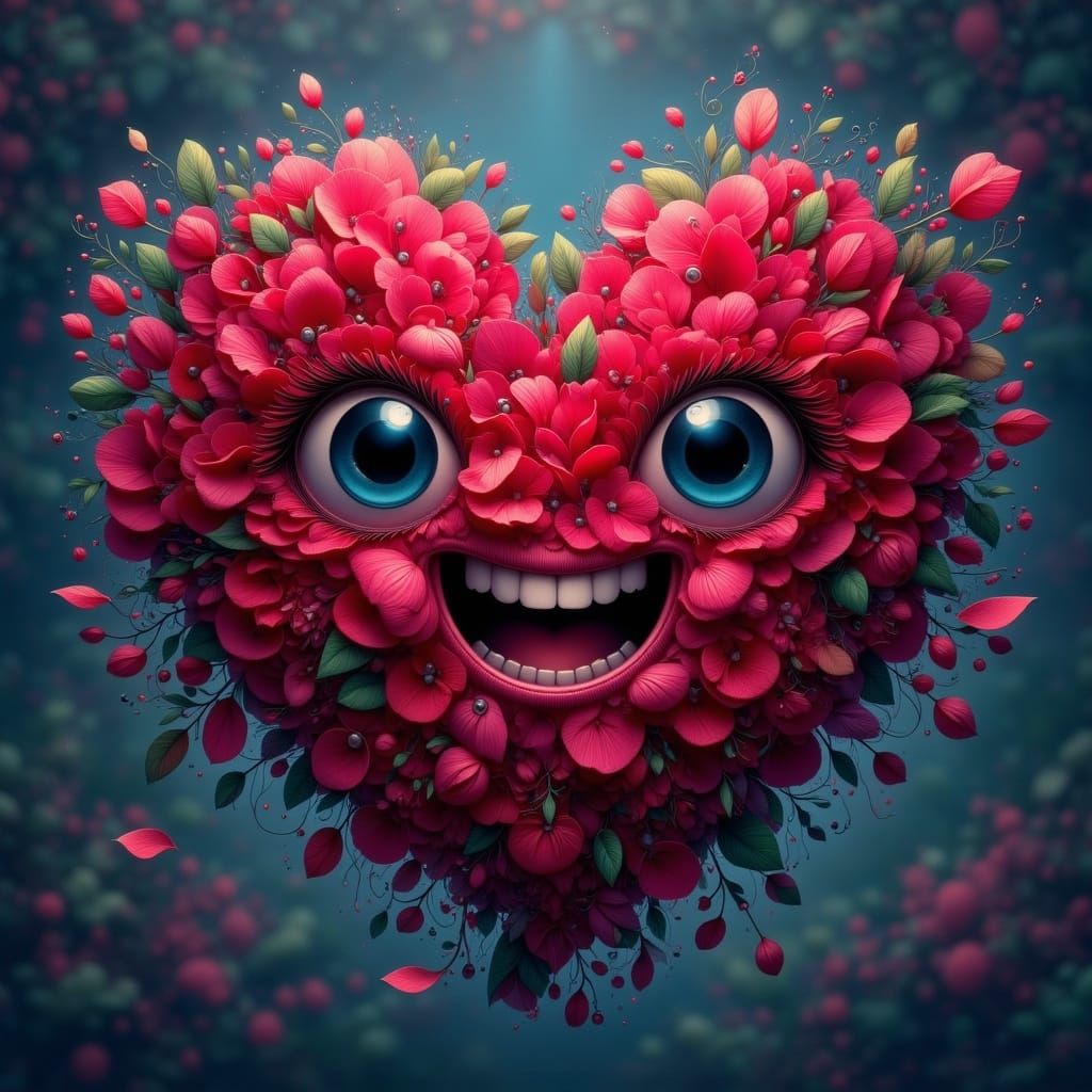 Whimsical Valentine's Heart in Surreal Digital Fantasy