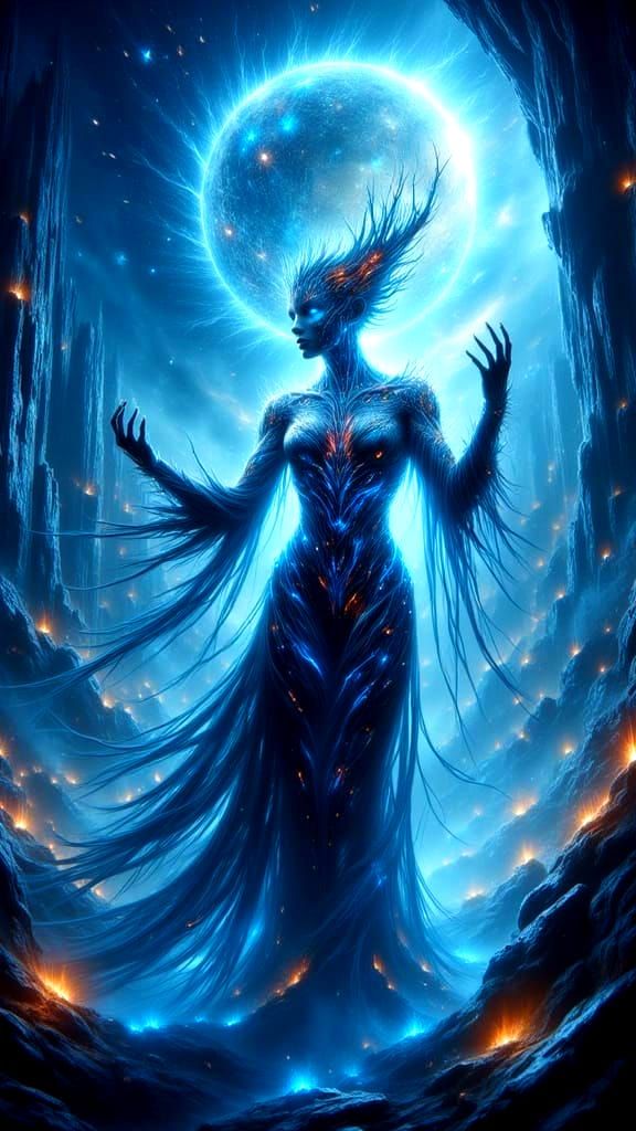 Hyper-Realistic Surreal Landscape with Celestial Figure