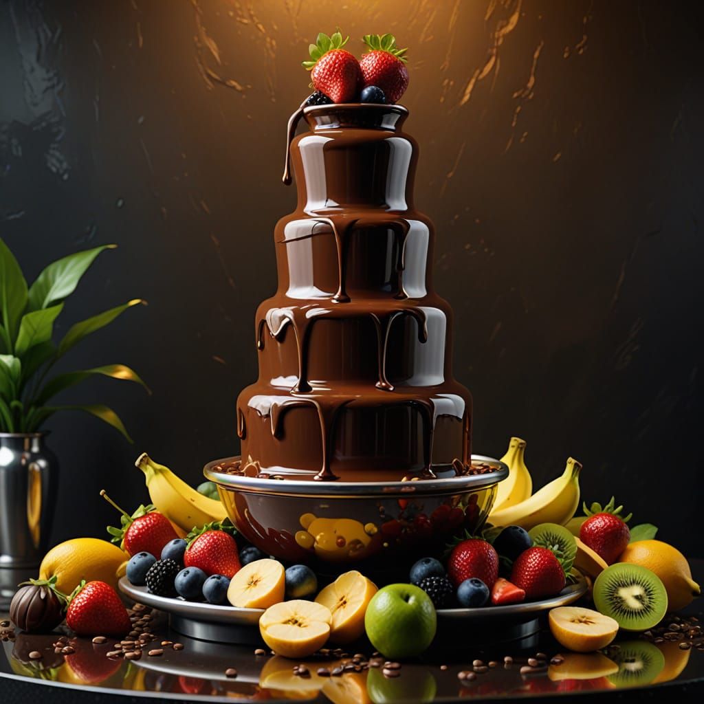 Hyper-Realistic Chocolate Fountain in Photorealistic Style