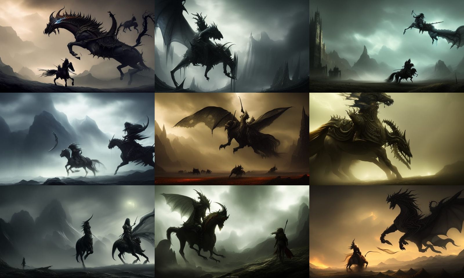 Epic Dragons Chase Riders in Dark Fantasy Art