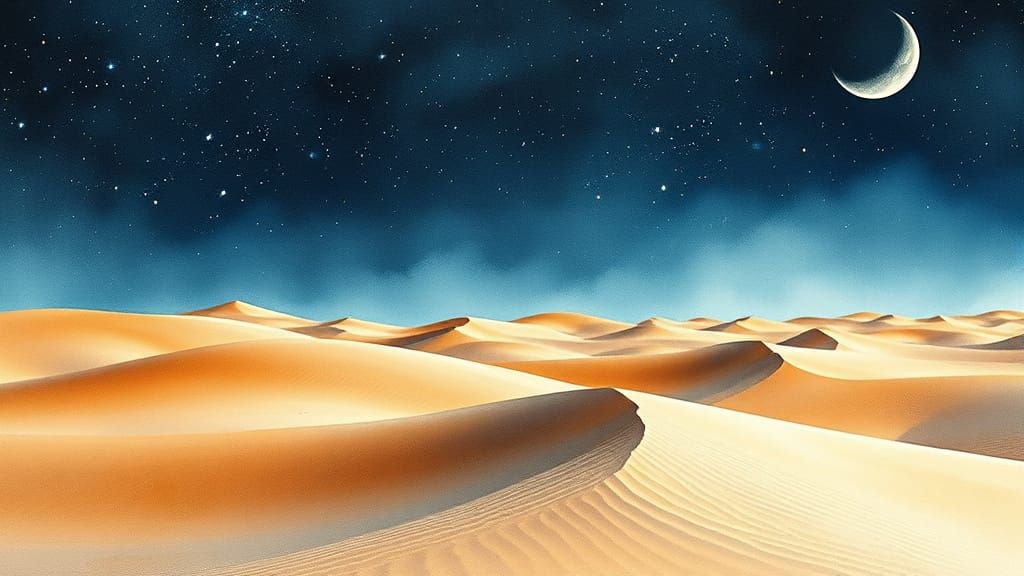 Surreal Desert Dreamscape Under Celestial Canvas