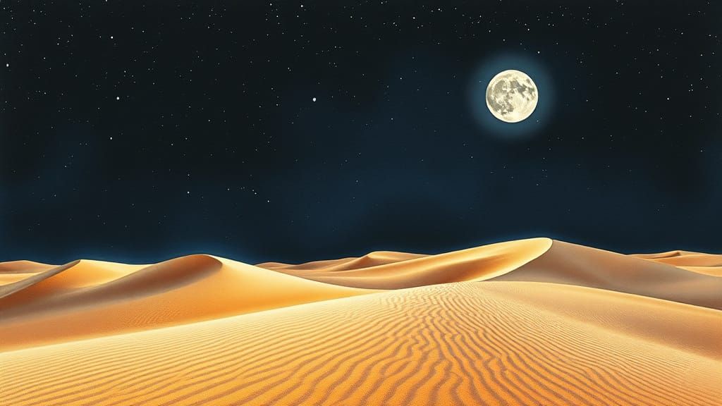 Ethereal Desert Dunes Under Starry Night Sky in Academic Art...