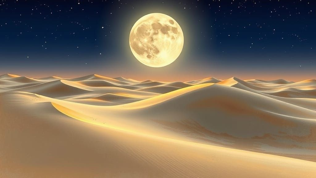 Golden Desert Dunes Under Starry Night Sky
