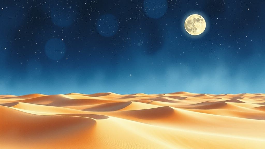Dreamy Desert Landscape under a Starry Night Sky
