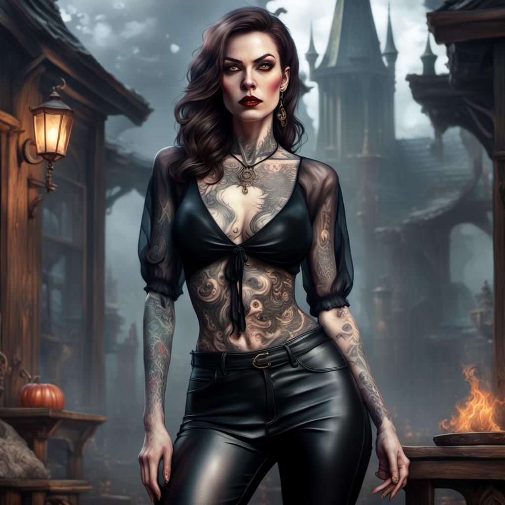 Sensual Tattooed Witch in Dark Fantasy Style