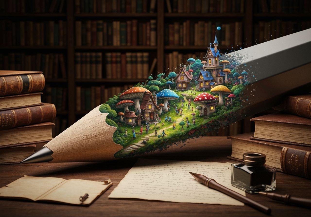 Giant Pencil Tip Melts Into Magical Fairytale Village Dioram...