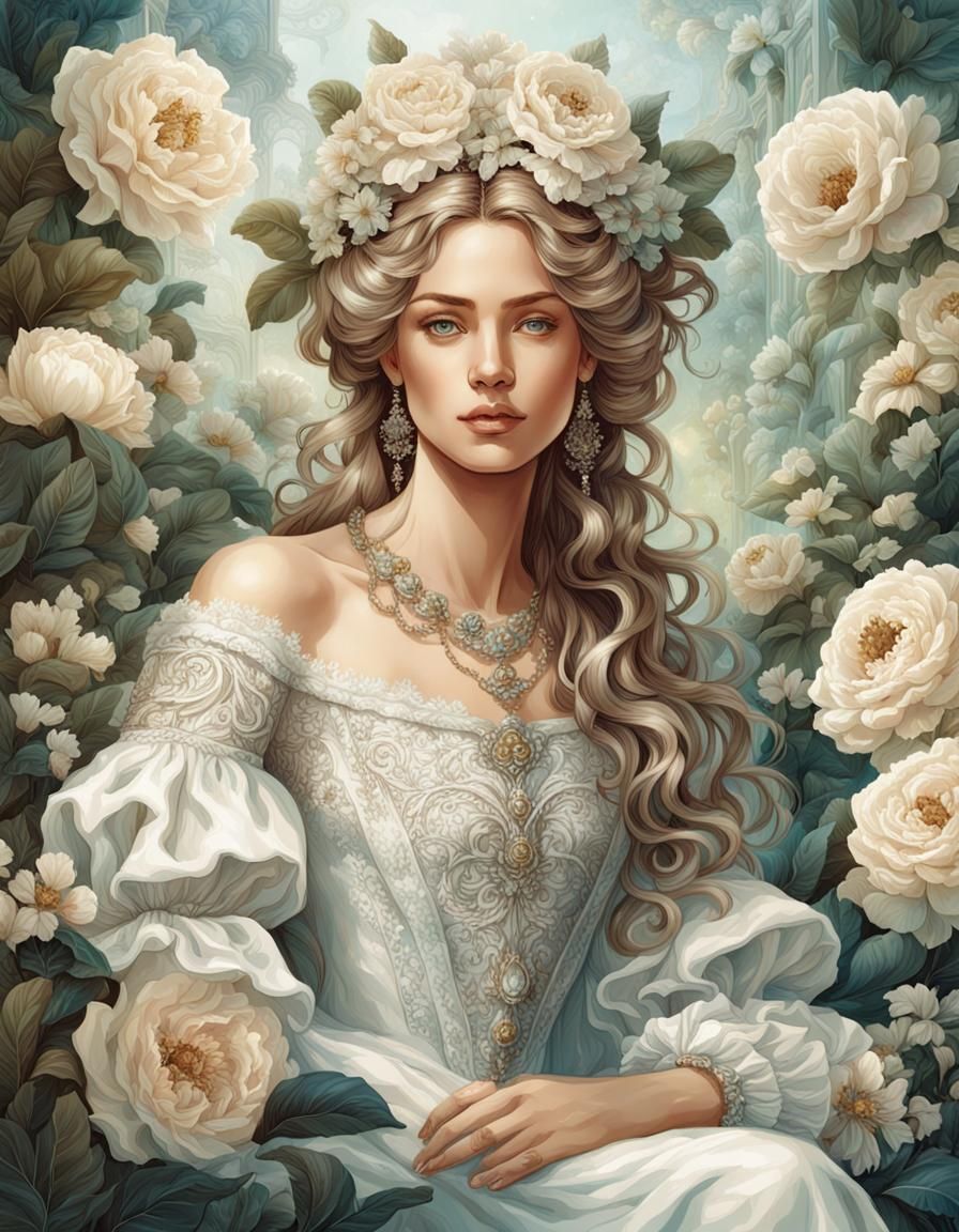 Renaissance Princess in Botanical Garden, Rococo Style