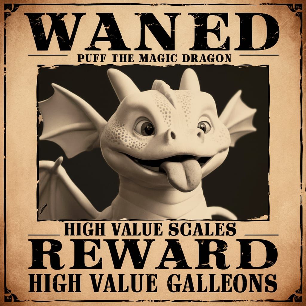 Vintage Wanted Poster: Puff the Magic Dragon
