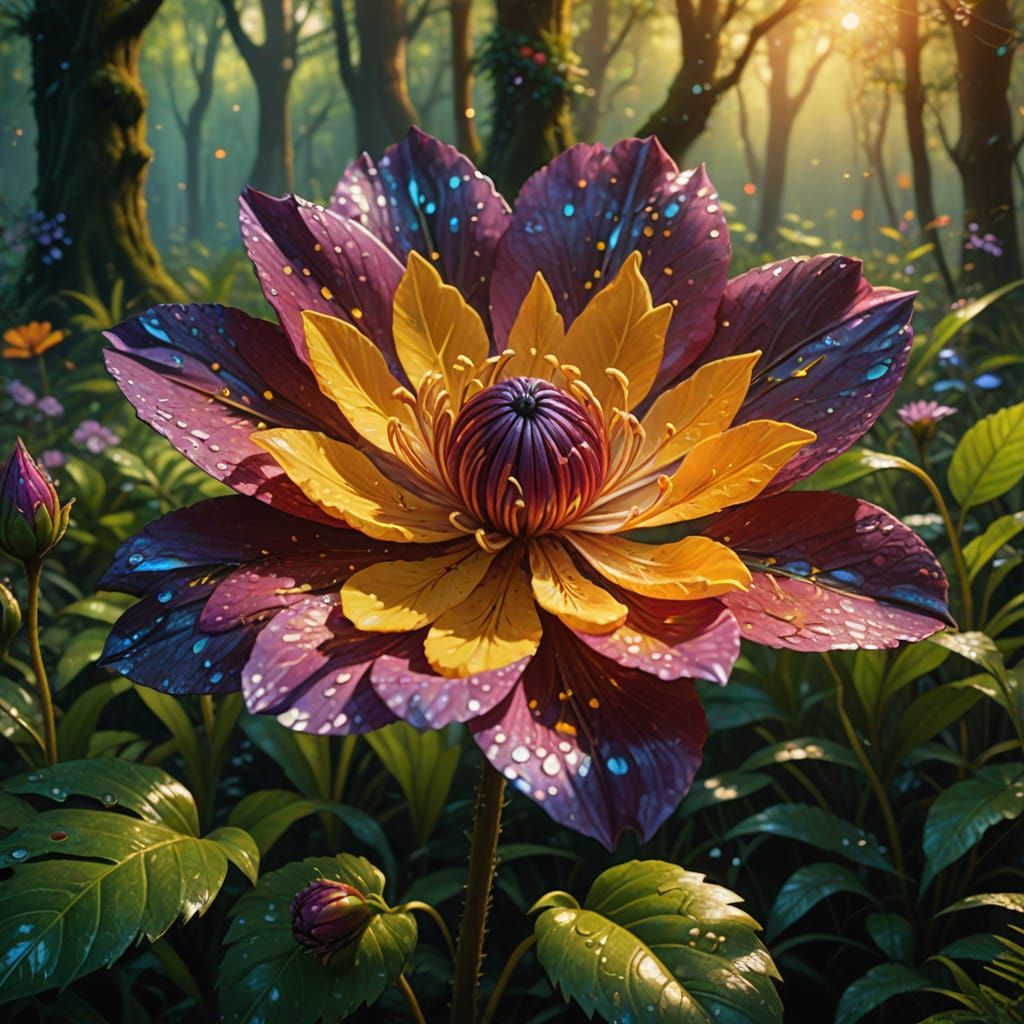 Lush Forest Flower in Oil Painting Style