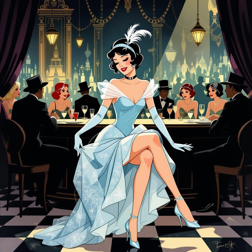 Cinderella as Flapper in 1920s Speakeasy, Art Deco
