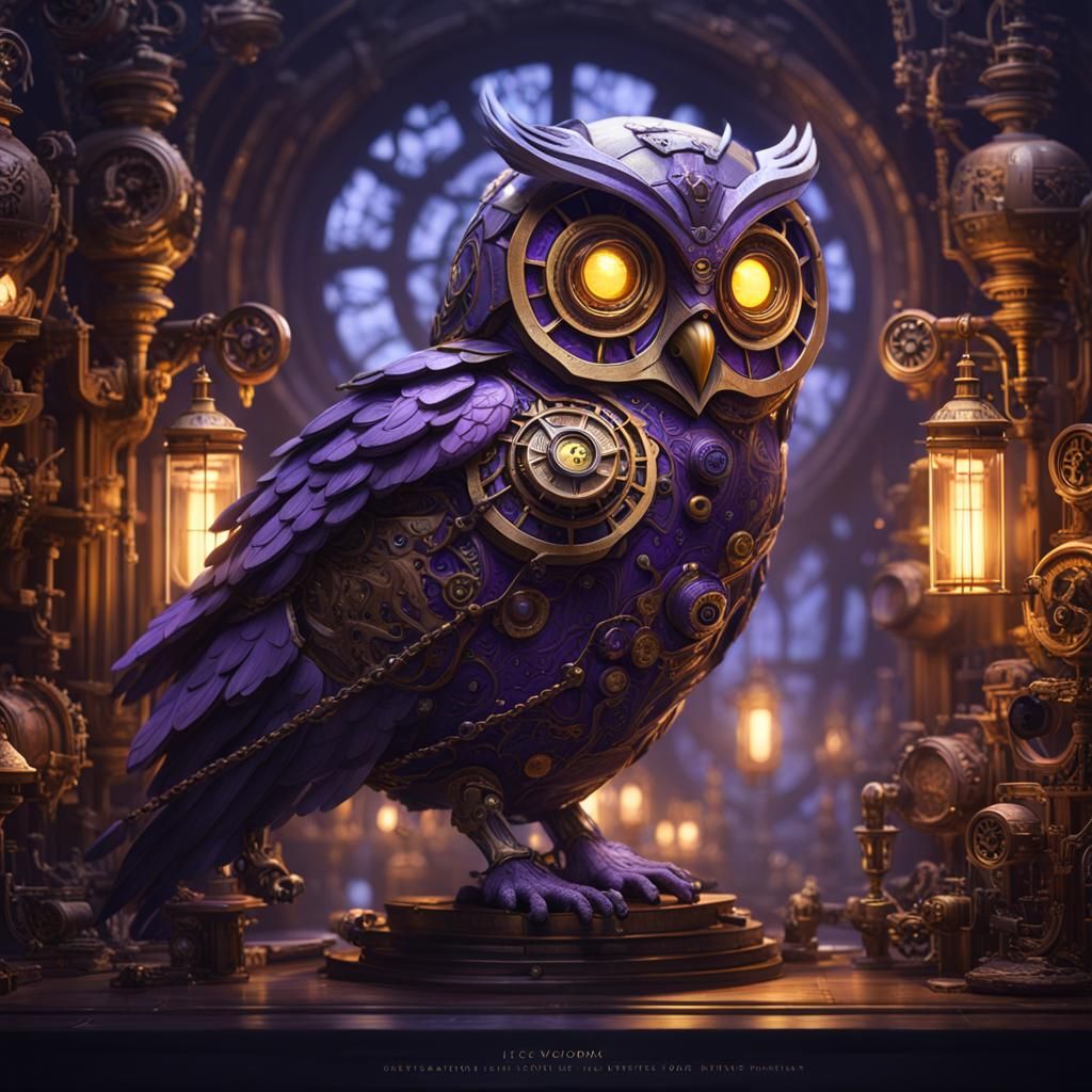 Clockwork Owl in Dark Fantasy Style