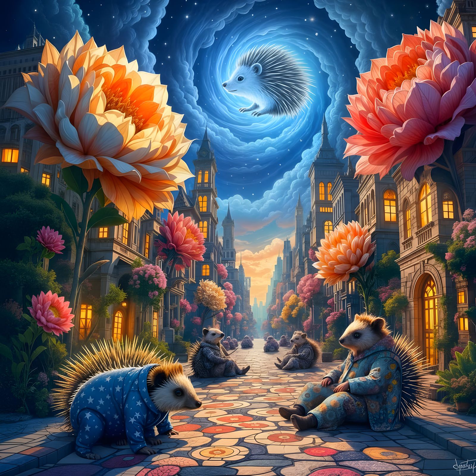 Surreal Flower Cityscape with Fractal Streets