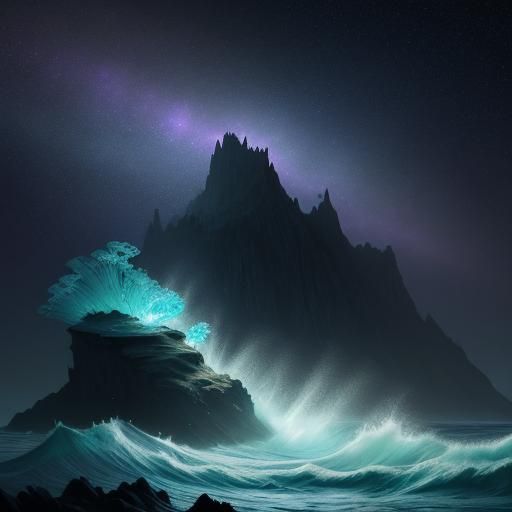 Ethereal Bioluminescent Ocean Shore in Dark Fantasy Art