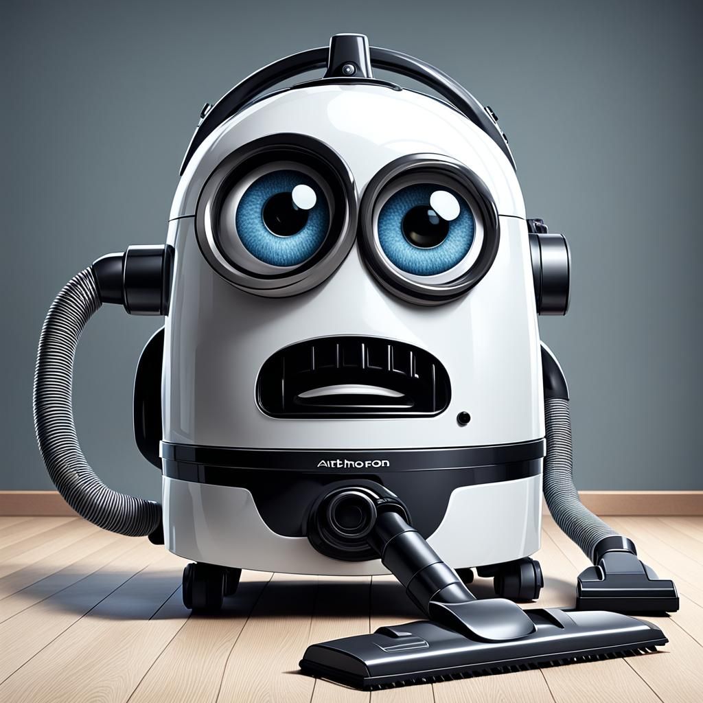 Friendly Anthropomorphic Vacuum Cleaner Cartoon