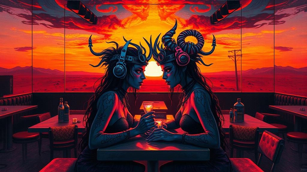 Cyberpunk Desert Tornado Queen in Post-Apocalyptic Diner