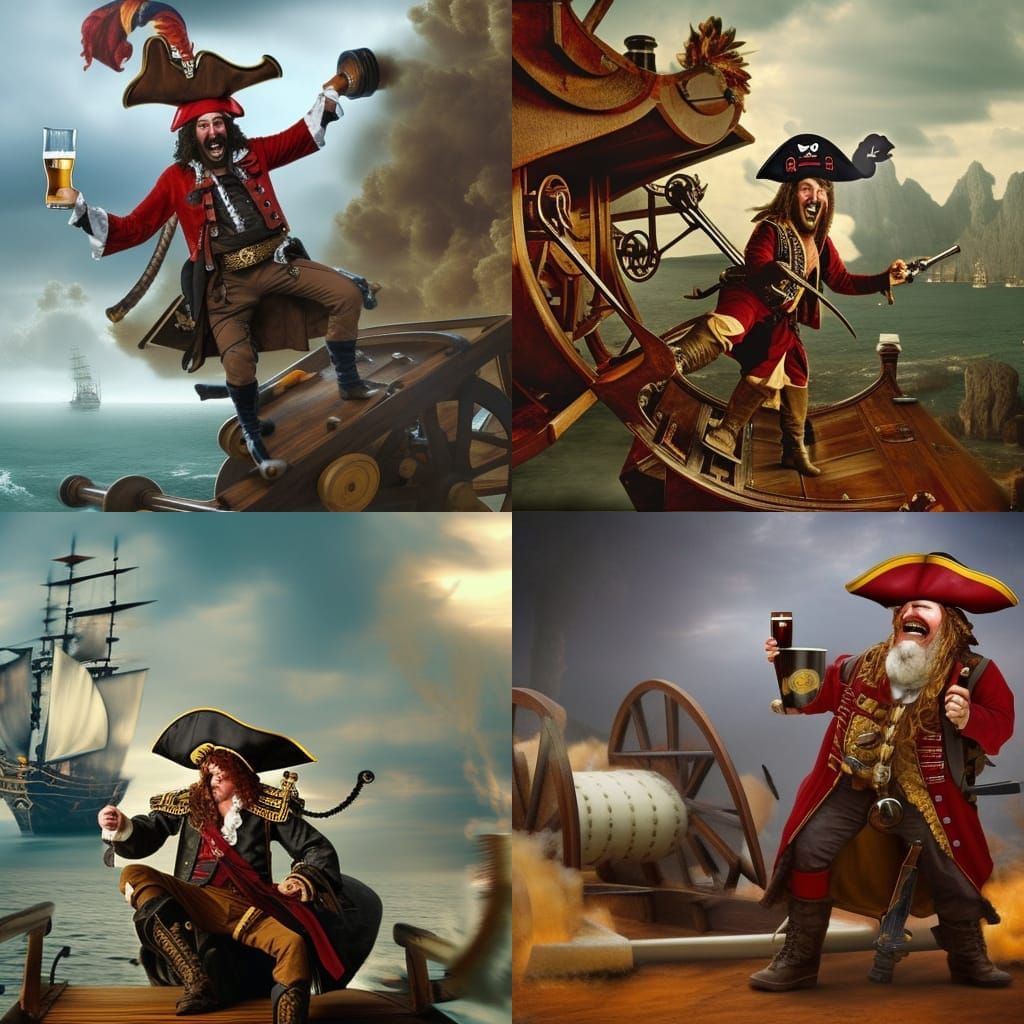 Happy Pirate Rides a Cannon: Cinematic Digital Painting