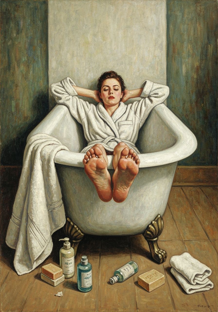 Woman Relaxing in Bathtub as Impressionist Painting