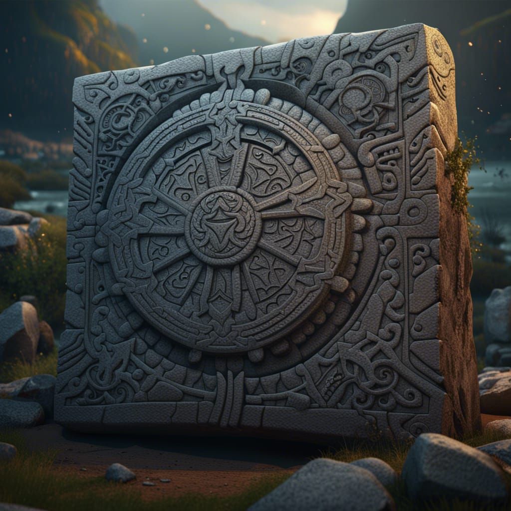 Ancient Stone with Pictish Symbols: Detailed Matte Painting