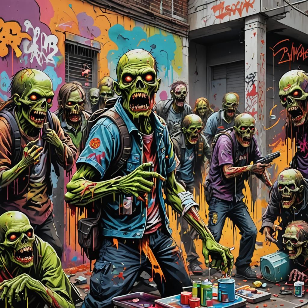 Vibrant Zombie Apocalypse Graffiti Art