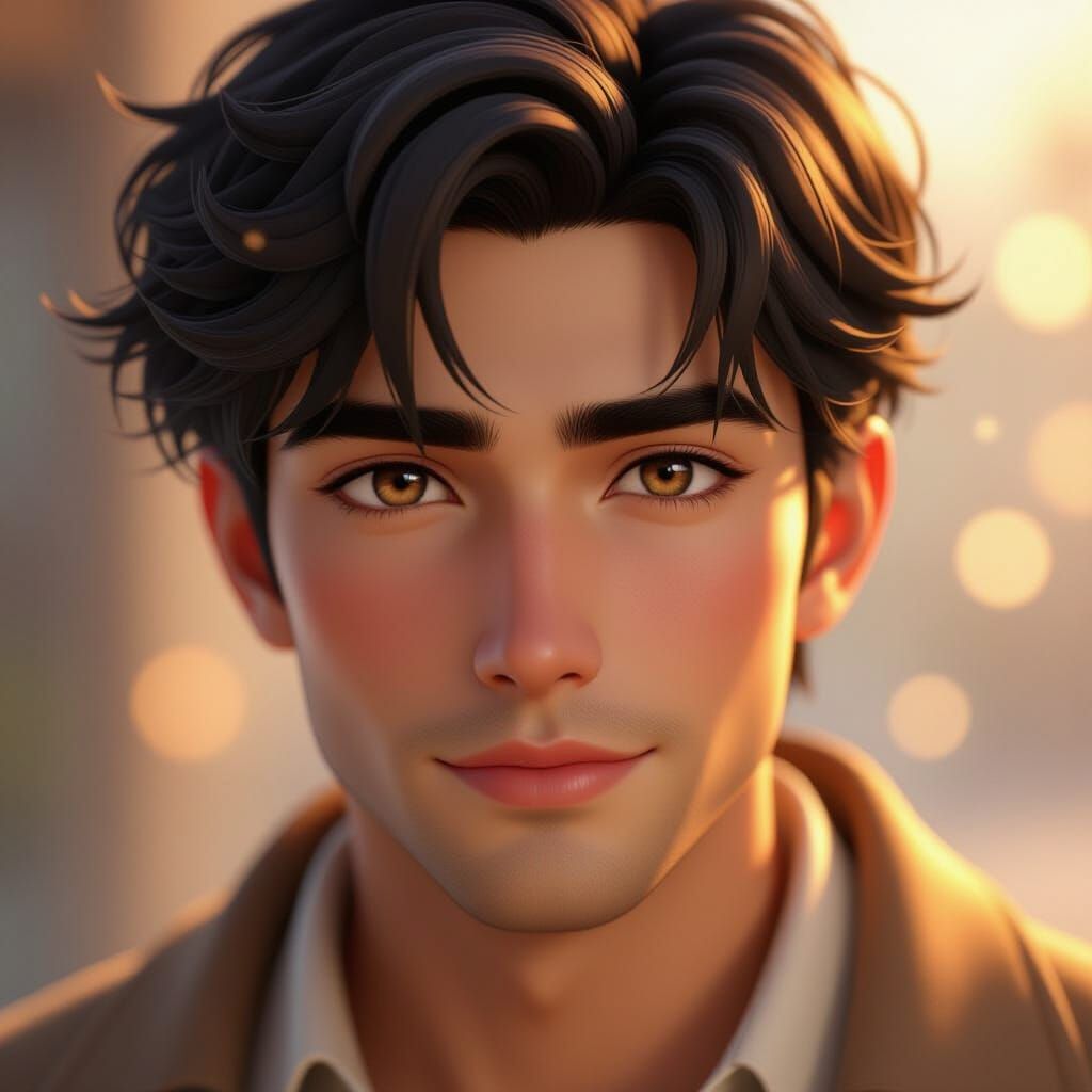 Ethereal Anime Portrait of Tender Man in Dappled Sunlight