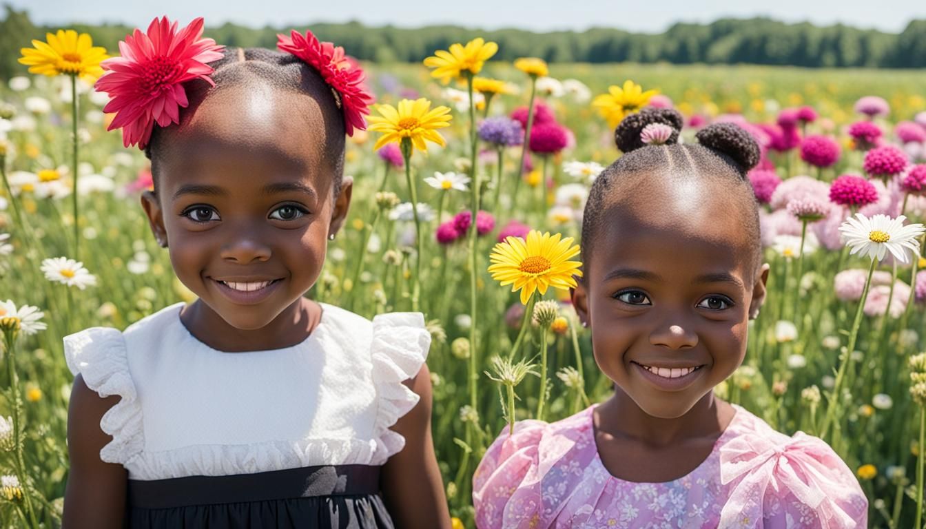 Girls Celebrate Birthday in Flower Field