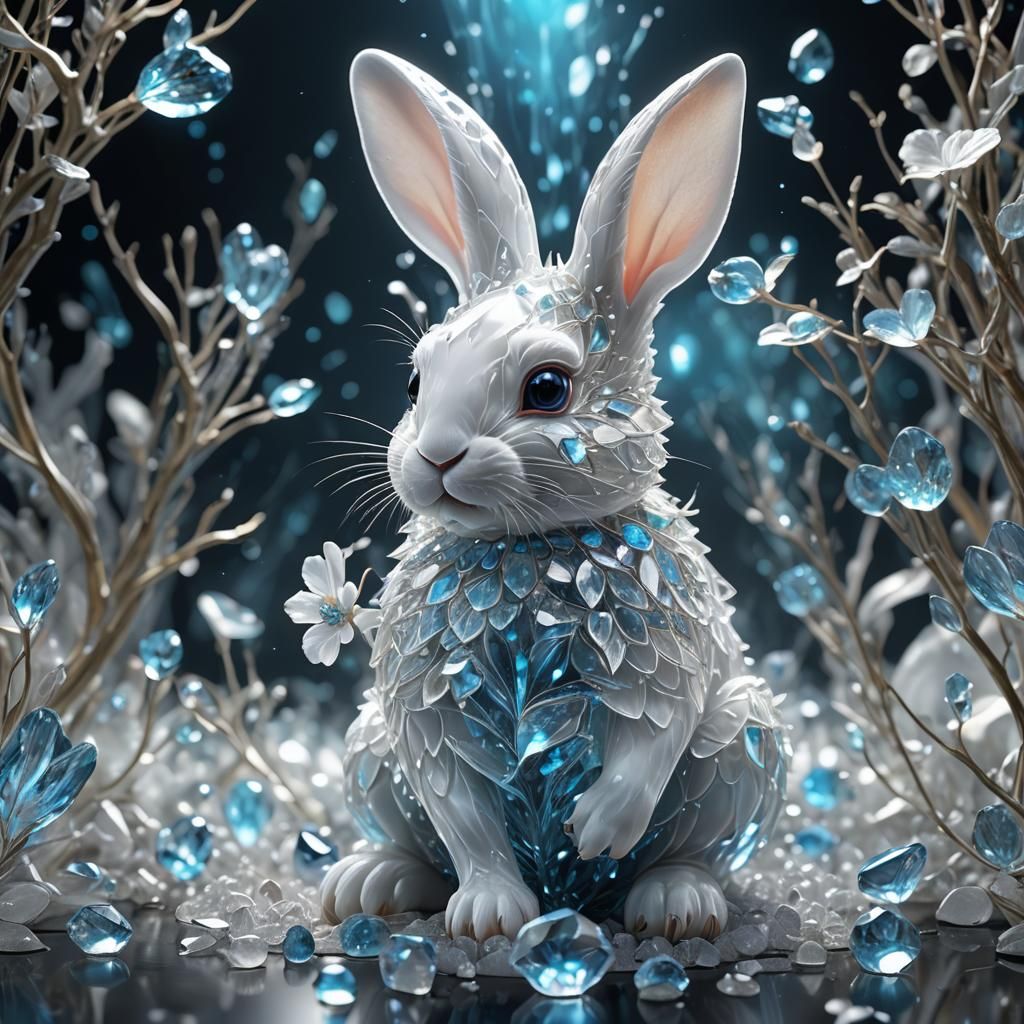 Bioluminescent Crystal Rabbit Sculpture in 8k Resolution