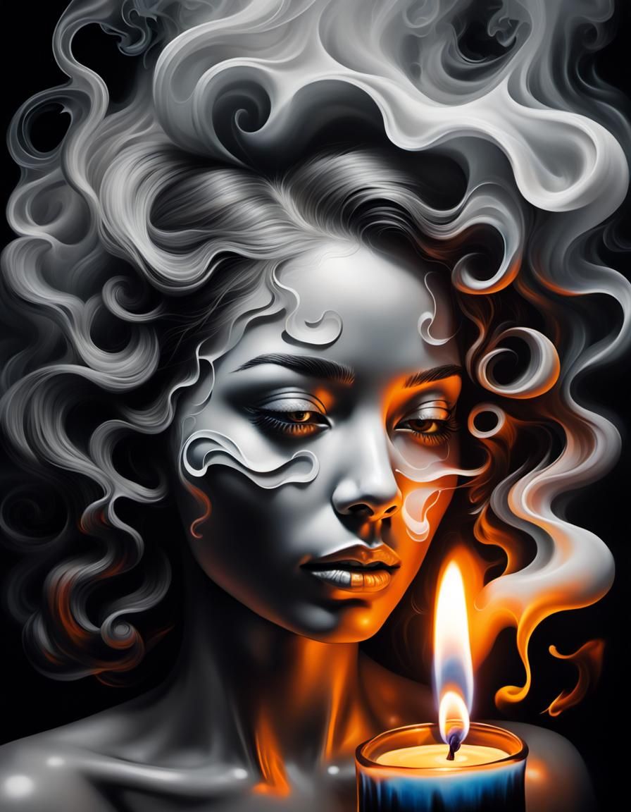 Woman's Face in Candle Smoke, Airbrush Art