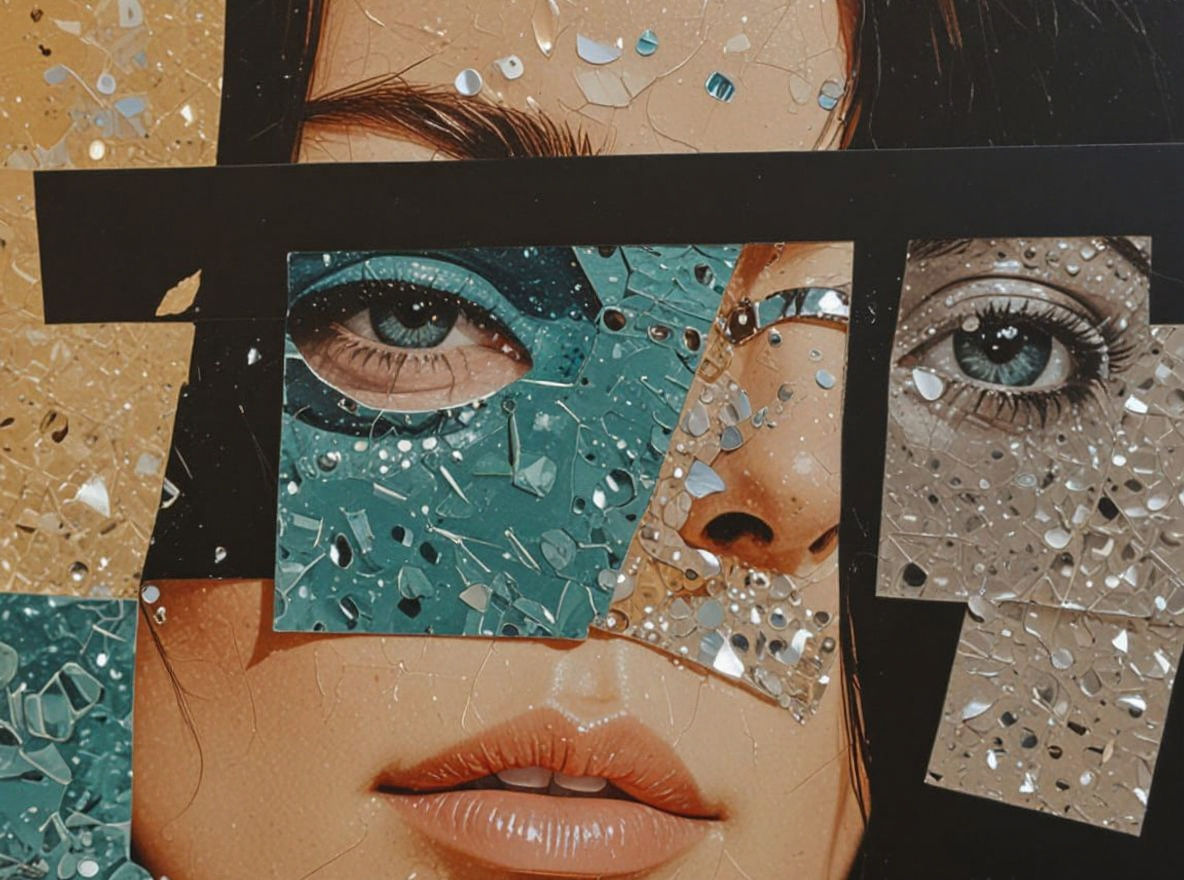 Monochrome Portrait with Refracted Light in Mixed Media Styl...